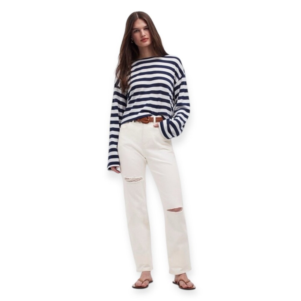 👖Madewell 90’s Straight White Distressed High Rise Denim Jeans Women’s Size 24